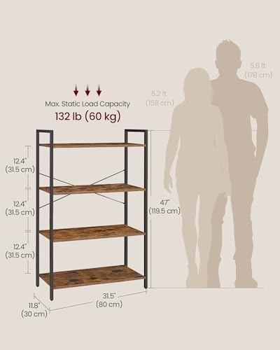 VASAGLE 4-Tier Bookshelf, Bookcase with Shelves, Storage Shelf, Living Room