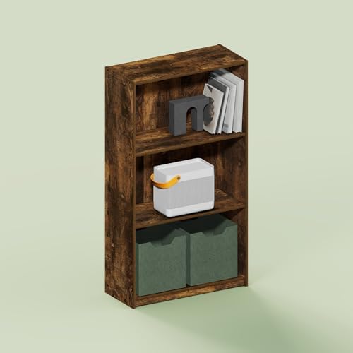 Hagen 3-Tier Bookshelf, 40 Inch Tall Bookcase, for Home Office, Study, Living Room, Rustic Brown