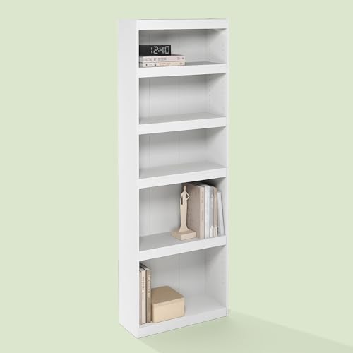 Frei 5-Tier Bookcase, Adjustable Bookshelf, for Living Room and Home Office, White