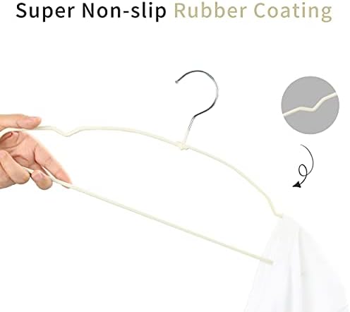 TOPIA HANGER Metal Hangers 20 Pack, Adult Clothes Hangers Space Saving & Non Slip Rubber Coated, Heavy Duty Wire Hanger for Coat,Shirt,Strap Dress,Ivory-CT12I