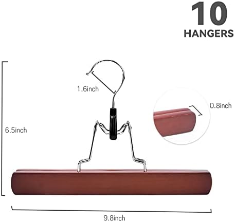 Nature Smile Wooden Pants Skirt Hangers, Smooth Finish Solid Wood Non Slip Jeans Slack Clamp Hangers Hair Extension Hangers (10 Pack Cherry)…