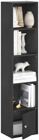Furinno LUDER Book Shelf, 5-Tier Modern Bookshelf, Bookcase with 1 Door Storage Cabinet, 9.3 x 12 x 52, for Organization