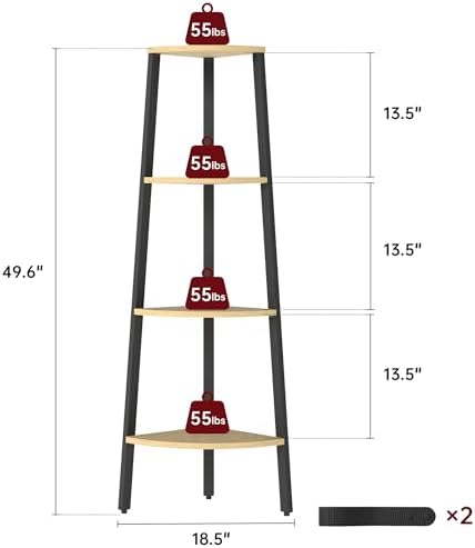 Corner Shelf, 4 Tier Ladder Corner Bookshelf, Natural Oak
