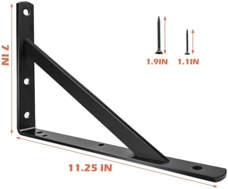 Shelf Brackets 12 inch, Heavy Duty Floating Shelf Bracket for Open Shelving, Black Metal L Bracket Angle Wall Brackets f