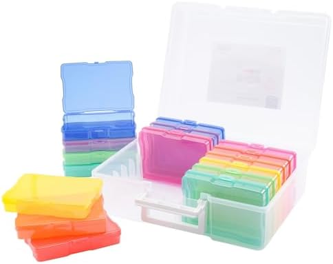 Vaessen Creative Transparent Carry Case with Lid and 16 Colourful Containers, for Cutting Dies, Photos and Other Craft S