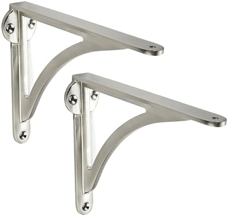 Khtumeware 100% Solid Brass Decorative Shelf Brackets, 7-inch Wall-Mounted Shelving Brackets, 2-Pack Brushed Satin Nicke