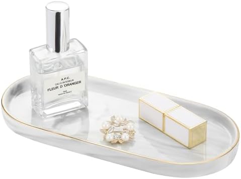 Luxspire 9.8" Bathroom Vanity Tray Marble Ceramic Dresser Jewelry Dish