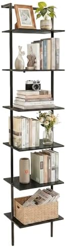6-Tier Wall Mounted Ladder Shelf, Black, 77" H