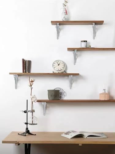 Decorative Shelf Bracket 10 inch, White Brackets for Shelving, Heavy Duty Vintage, DIY Projects, Hardware Included, 4 Pa