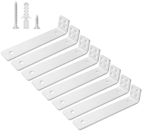 Shelf Brackets 8 inch, Heavy Duty Shelf Bracket 8 Pack L Brackets White Metal Wall Bracket for Shelves Support Bracket w