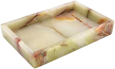 Bey-Berk Ezra Green Onyx Genuine Marble Guest Towel Tray, 9" x 5.75" Bathroom Counter Tray, Luminous Onyx Accent Piece