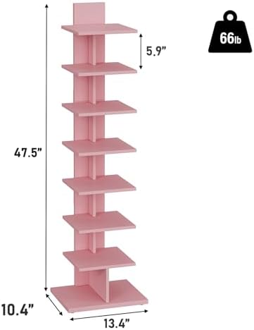 TUTOTAK Book Shelf, Narrow Spine Bookshelf, 8-Tier Bookcase for Small Space