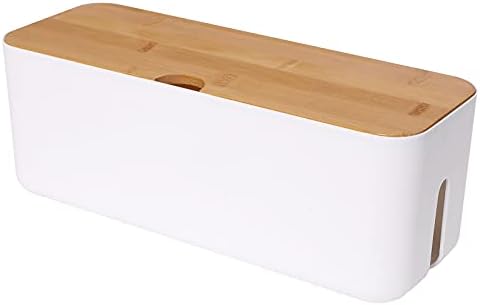 Changsuo Cable Management Box Small White, Extension Cord Organizer for Power Stripe Surge Protector Wire Management Con