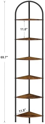 Homhedy 6-Tier Arched Corner Shelf Stand, Wall Corner Bookshelf