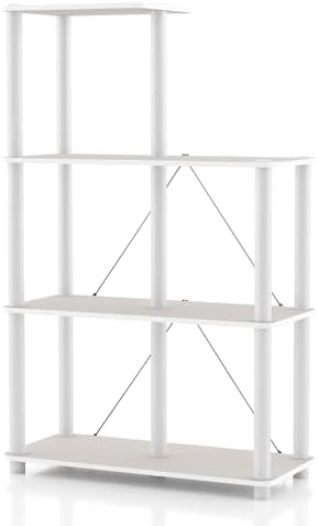 Homes: Inside + Out Apexa Modern 5-Cube Ladder Shelving Units, Collectibles Display Shelves, Easy Assembly Standing Shel