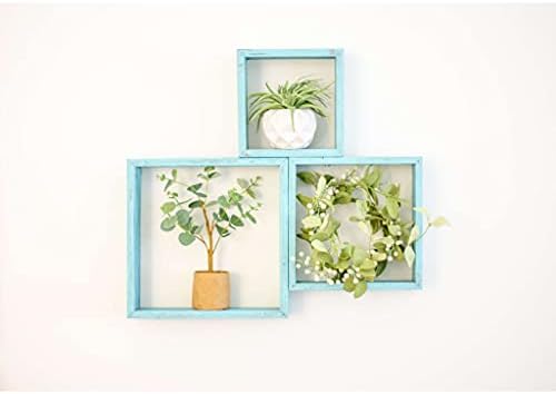 BARNWOODUSA Robins Egg Blue Rustic Shelves, Square Floating Wood Shadowbox,