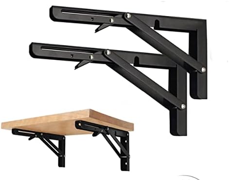 Black Folding Shelf Brackets Max. Load 220 lb, Heavy Duty DIY Wall Mounted Shelf Bracket Space Saving for Table Work Ben