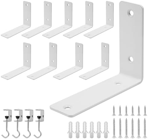 L Floating Shelf Brackets,10 Pack Heavy Duty L Brackets for Shelves, L 5" X H 4" White Metal Countertop Support Brackets