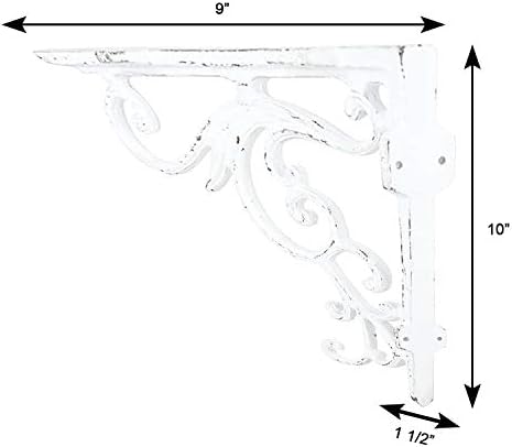 A29 Iron Wall Shelf Brackets, 9 x 10 in, Distressed White, Set of 2