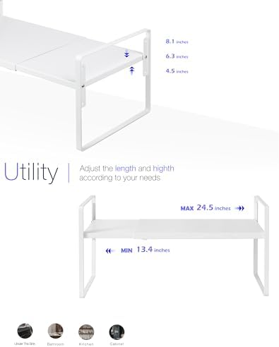 Nxconsu Cabinet Shelf Riser, Adjustable Cabinet Organizer, 12" Deep White