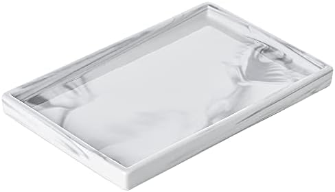 White Marble Tray Decorative Ceramic Rectangle Bathroom Tray Serving Tray