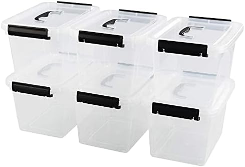 5 Quart Storage Box Tote with Lid, 6 Packs Small Plastic Bins with Handles
