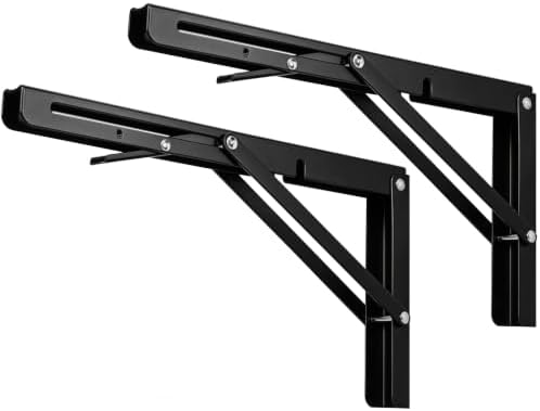 12 Inch Black Folding Shelf Brackets, 2 Pack Metal Heavy Duty Shelf Bracket