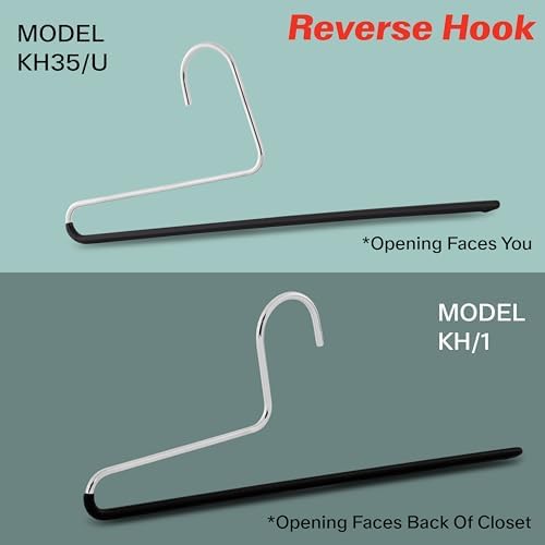 Mawa by Reston Lloyd Reverse Hook Trouser Series Non-Slip Space-Saving Clothes Hanger with Single Rod for Pants, Style KH/35U, Set of 10, Black