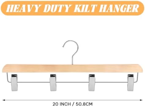 DoubleFill 4 Pcs Kilt Hanger 20 Inches Wooden Duty Skirt Hangers with 4 Clips for Closet (Wooden Color)