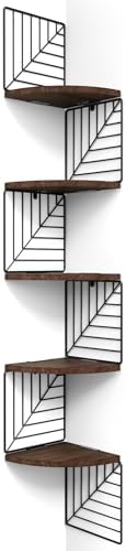 Love-KANKEI Corner Wall Shelf 5 Tier,Solid Wood with Bracket,51"Tall,Walnut