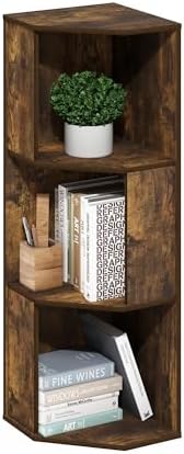 Furinno ECON Corner Shelf, 3-Tier Corner Book Shelf, Standing Storage Shelves, Cube Display Rack, Bookshelf, for Organiz