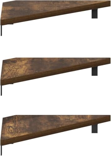 Furinno Rossi Triangle Corner Floating Shelves, Wall Mount Display Shelf, Amber Pine, Set of 3 (Pack of 2)