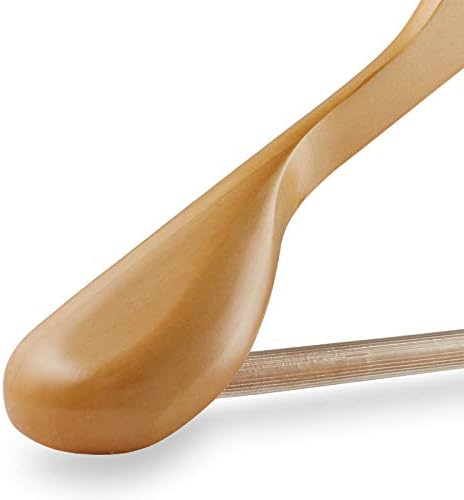 Casafield - 6 Natural Wide Shoulder Wooden Suit Hangers - Premium Lotus Wood, Non-Slip Pant Bar & Chrome Swivel Hook for Dress Clothes, Coats, Jackets, Pants, Shirts, Skirts