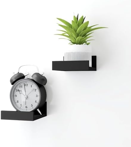 Small Black Floating Shelves for Wall, Shelf with Lip Set of 2, 4 in
