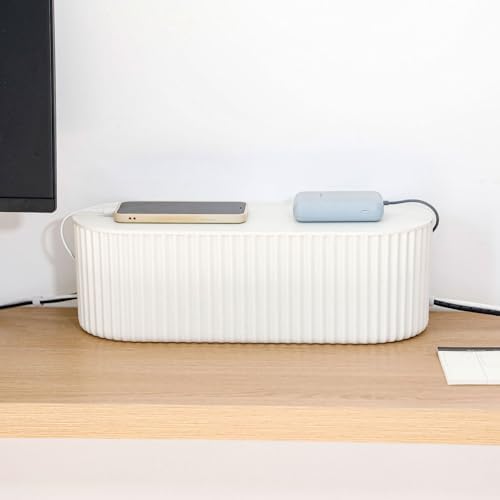 White Cable Management Box with Lid, Large, Plastic