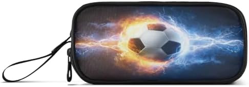 Big Capacity Soccer Ball Burning Student Pencil Case 3 Compartments Football Ball Pencil Bag Girls Boys Makeup bag Pen Pouch Large Stationery Zippers Organizer School College Office Teens Adults