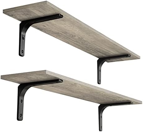 DINZI LVJ Long Wall Shelves, 39.4Inch Wooden Wall Mounted Shelves, Set of 2