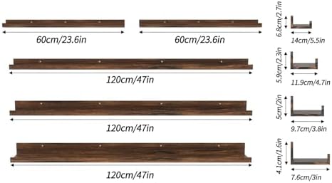 Giftgarden 47 Inch Long Floating Shelves for wall Set of 5, Rustic Wood Wall Shelves for Bathroom, Bedroom, Kitchen, Liv