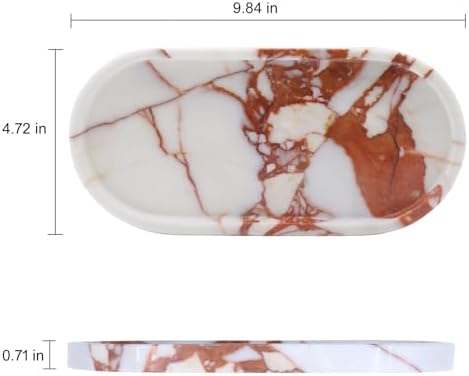 Natural Marble Tray, Oval Vanity Decorative Tray for Bathroom Counter, Countertop Stone Organizer, Catchall Tray for Kit