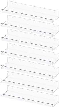 RLAVBL 7 Pack Acrylic Shelves, 15" Floating Wall Shelves for Bedroom, Living Room, Bathroom, Kitchen Storage