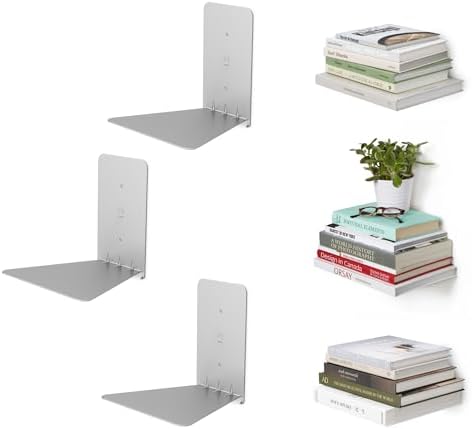 Umbra Conceal Floating Bookshelf, Metal Wall Shelf, Set of 3, Small, Silver