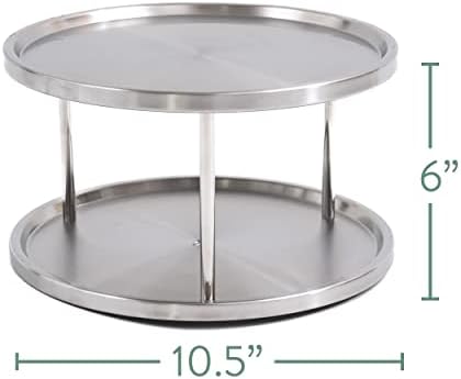 Estilo Stainless Steel 2-Tier Spice Rack Lazy Susan Organizer | 360-Degree Racks for Inside Cabinets | Rotating/Spinning
