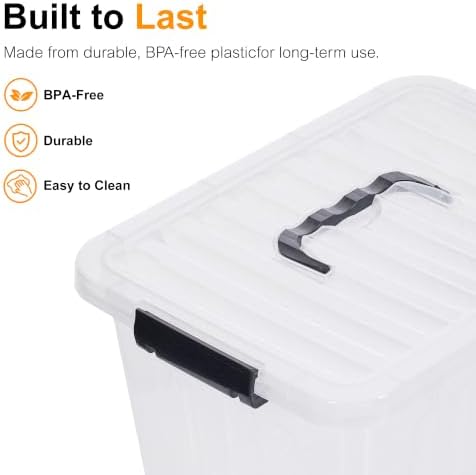 Citylife 12QT 6-Pack Clear Storage Bins with Lids Plastic Bins with Handles