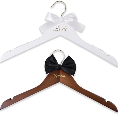JOVGANK Non-Slip Bride & Groom Wooden Wedding Hangers Set