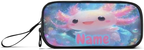 Custom Shiny Axolotl Pencil Case Box Boys Girls Personalized Name Large Pencil Pouch Stationery Pen Bag Organizer for Kids Adults School Office