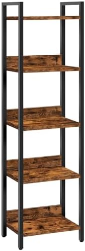 MAHANCRIS Bookshelf, 5-Tier Bookcase, Standing Book Shelf for Small Space, Storage Shelf Organizer, for Living Room, Bed