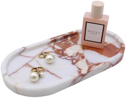 Natural Marble Tray, Oval Vanity Decorative Tray for Bathroom Counter, Countertop Stone Organizer, Catchall Tray for Kit