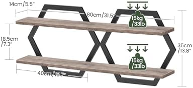 CHOEZON Hexagon Floating Shelves for Wall, Set of 2, 2 -Tier Hanging Shelves, Wall Mounted Storage Shelves, for Living R