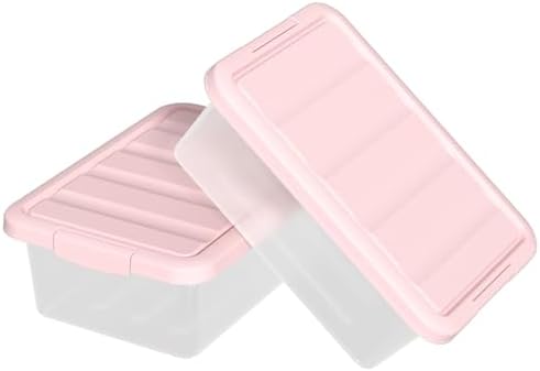 14 Quart Basic Clear Storage Box with Pink Lid (Pack of 2)