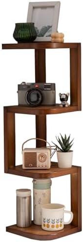 Corner Shelf Stand Desk Organizer,26.8" H Rubberwood Brown Rack for Small Spaces, Bedroom,Home Office,Kitchen,Bathroom (